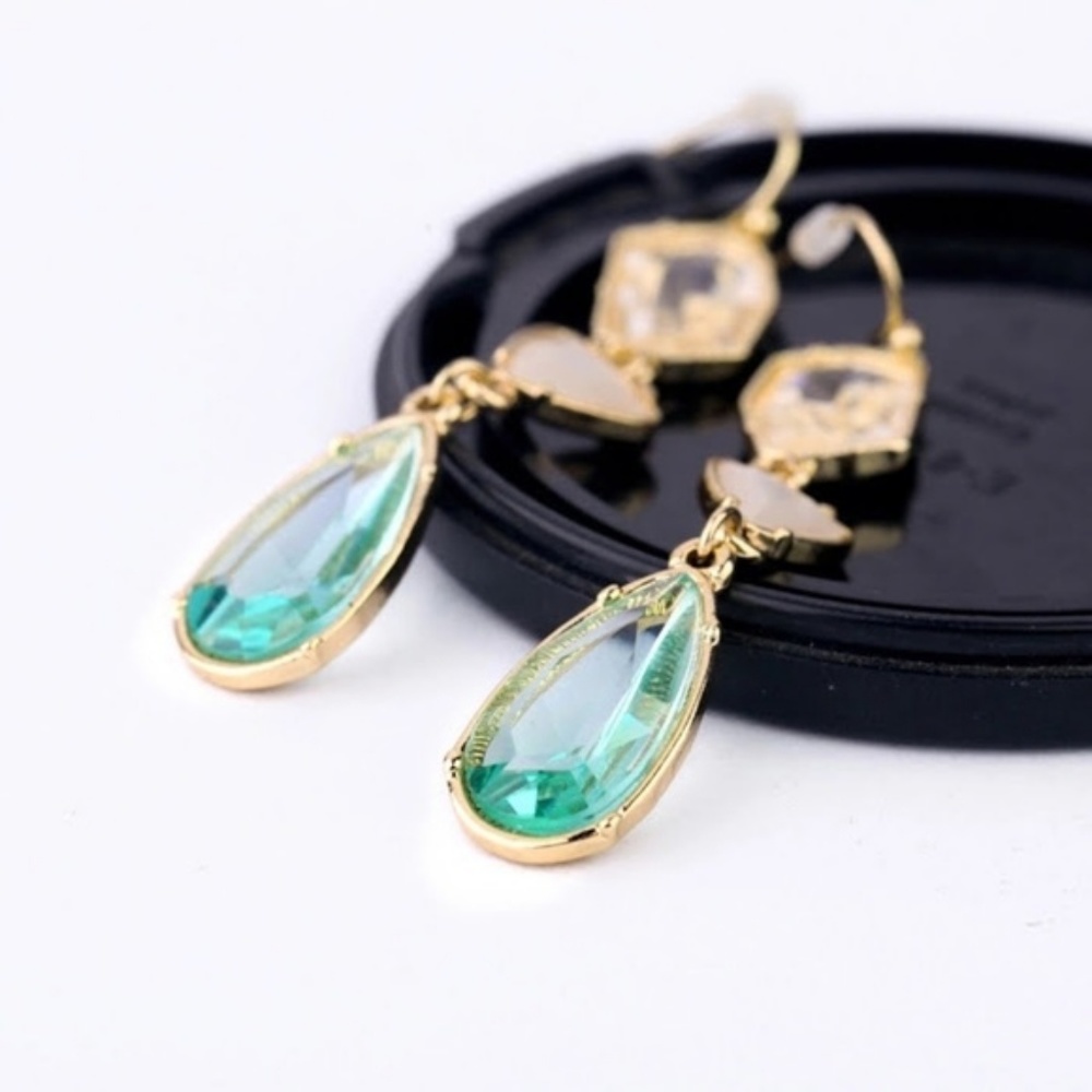 SALE! Tricolor Crystal Drop Statement Earrings - Picture 5 of 6